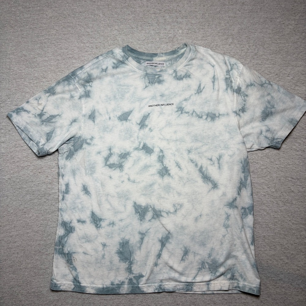 Another Influence Mens T-Shirt Medium Blue White Tie Dye Logo Streetwear‎ Cotton